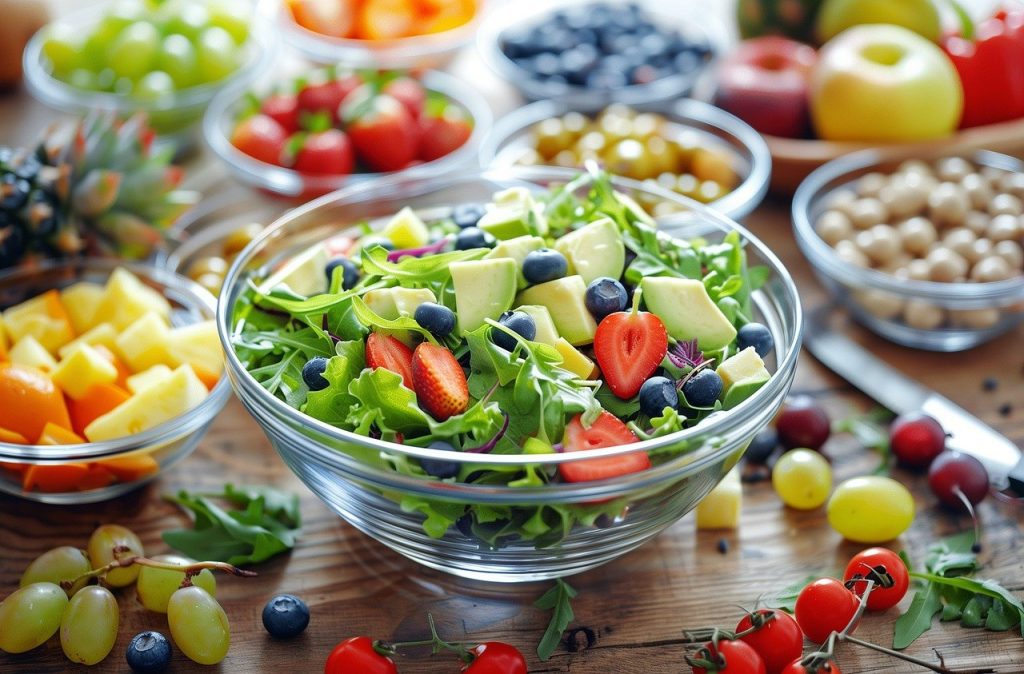 healthy food for skin care, salads and grains
