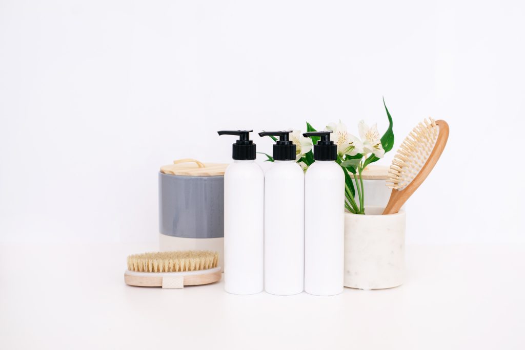 skin care for women over 50 bath brush, flowers, cream
